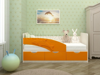 Дельфин-3 Кровать детская 3 ящика без ручек 1.6 Оранжевый глянец в Олёкминске - olyokminsk.mebel54.com | фото