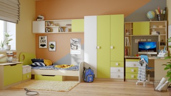 Детская комната Эппл (Зеленый/Белый/корпус Клен) в Олёкминске - olyokminsk.mebel54.com | фото