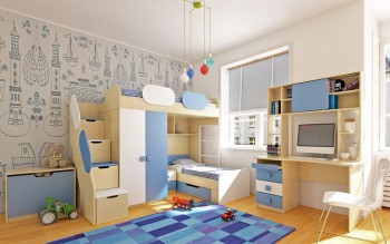 Детская комната Скай (Синий/Белый/корпус Клен) в Олёкминске - olyokminsk.mebel54.com | фото