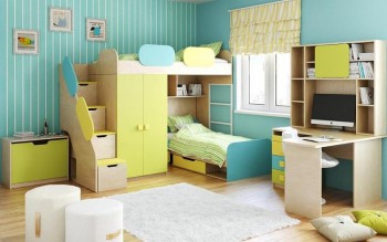 Детская комната Смайли (Желтый/Голубой/Зеленый/корпус Клен) в Олёкминске - olyokminsk.mebel54.com | фото