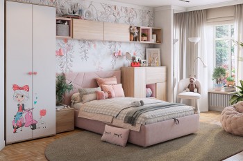 Комплект детской мебели Алина К2 Дуб мария/белый/нежно-розовый велюр в Олёкминске - olyokminsk.mebel54.com | фото
