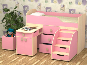 Кровать детская Фея 1.6 Дуб молочный/Розовый в Олёкминске - olyokminsk.mebel54.com | фото