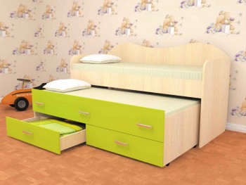 Кровать детская Нимфа двухместная 2.0 Дуб молочный/Лайм в Олёкминске - olyokminsk.mebel54.com | фото