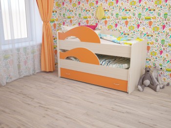 Кровать детская Радуга 1600 Млечный дуб/Оранжевый в Олёкминске - olyokminsk.mebel54.com | фото