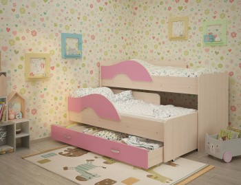 Кровать детская Радуга 1600 Млечный дуб/Розовый в Олёкминске - olyokminsk.mebel54.com | фото
