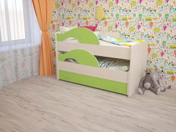 Кровать детская Радуга 1600 Млечный дуб/Салатовый в Олёкминске - olyokminsk.mebel54.com | фото