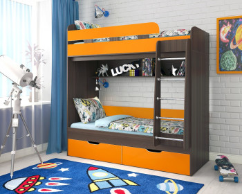 Кровать двухъярусная Юниор-5  Бодего/Оранжевый в Олёкминске - olyokminsk.mebel54.com | фото