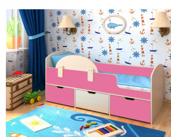Кровать Малыш-мини Дуб молочный/Розовый в Олёкминске - olyokminsk.mebel54.com | фото