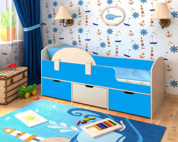 Кровать Малыш-мини с бортиком Дуб молочный/Голубой в Олёкминске - olyokminsk.mebel54.com | фото