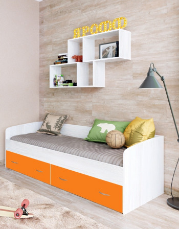 Кровать с выкатными ящиками Винтерберг/Оранжевый в Олёкминске - olyokminsk.mebel54.com | фото