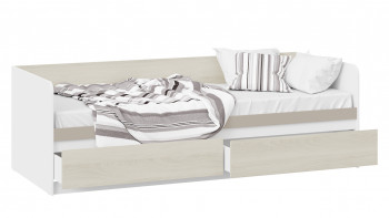 Кровать «Сканди» с 2 ящиками Дуб Гарден/Белый/Глиняный серый в Олёкминске - olyokminsk.mebel54.com | фото