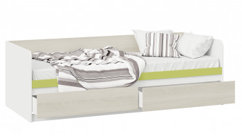Кровать «Сканди» с 2 ящиками Дуб Гарден/Белый/Зеленый в Олёкминске - olyokminsk.mebel54.com | фото
