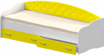 Кровать Софа-7 с мягкой спинкой (800х1900) Белый/Желтый в Олёкминске - olyokminsk.mebel54.com | фото