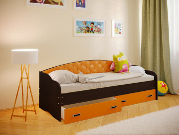 Кровать Софа-7 с мягкой спинкой (800х1900) Венге/Оранжевый в Олёкминске - olyokminsk.mebel54.com | фото