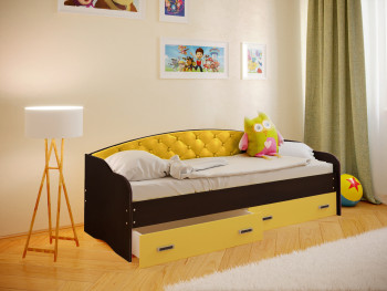 Кровать Софа-7 с мягкой спинкой (800х2000) Венге/Желтый в Олёкминске - olyokminsk.mebel54.com | фото