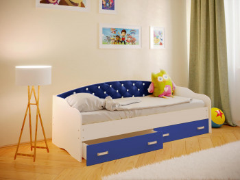Кровать Софа-7 с мягкой спинкой со стразами (800х1900) Белый/Синий в Олёкминске - olyokminsk.mebel54.com | фото
