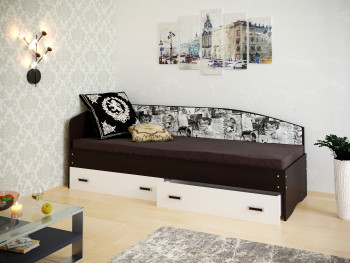 Кровать Софа-9 с мягкой спинкой с рисунком Милана (900х1900) Венге/Белый в Олёкминске - olyokminsk.mebel54.com | фото