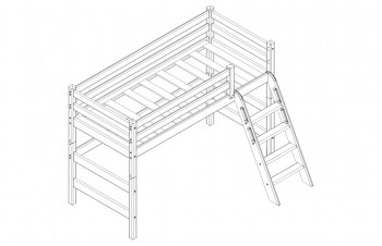 Кровать Соня вариант 6 полувысокая с наклонной лестницей Белый полупрозрачный в Олёкминске - olyokminsk.mebel54.com | фото