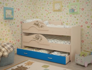 Кровать выкатная Радуга-Сафари детская 1600 Млечный дуб/Голубой в Олёкминске - olyokminsk.mebel54.com | фото