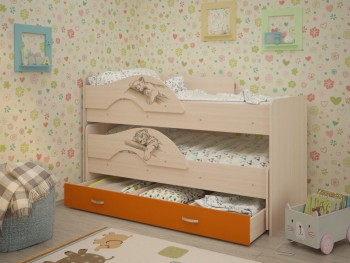 Кровать выкатная Радуга-Сафари детская 1600 Млечный дуб/Оранжевый в Олёкминске - olyokminsk.mebel54.com | фото
