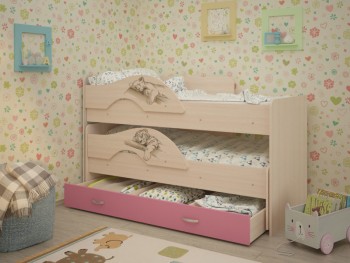 Кровать выкатная Радуга-Сафари детская 1600 Млечный дуб/Розовый в Олёкминске - olyokminsk.mebel54.com | фото