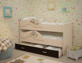 Кровать выкатная Радуга-Сафари детская 1600 Млечный дуб/Венге в Олёкминске - olyokminsk.mebel54.com | фото