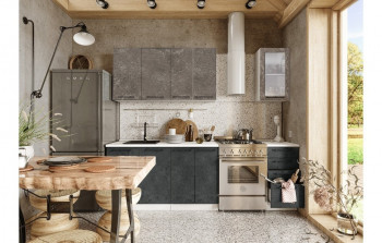 Кухонный гарнитур Нувель 1800мм белый/бетон коричневый/бетон черный в Олёкминске - olyokminsk.mebel54.com | фото