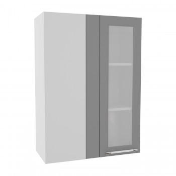 Квадро ВПУС 650 шкаф верхний угловой со стеклом высокий (Белый софт/корпус Серый) в Олёкминске - olyokminsk.mebel54.com | фото