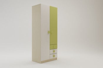 Шкаф 2-х створчатый с ящиками Эппл (Зеленый/Белый/корпус Клен) в Олёкминске - olyokminsk.mebel54.com | фото
