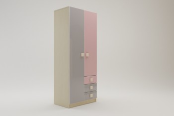 Шкаф 2-х створчатый с ящиками Грэйси (Розовый/Серый/корпус Клен) в Олёкминске - olyokminsk.mebel54.com | фото