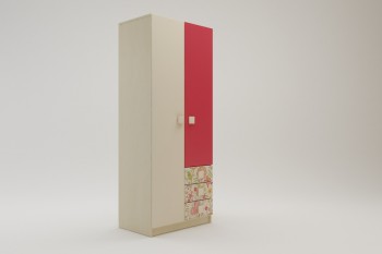 Шкаф 2-х створчатый с ящиками Ретвит (Бежевый/Красный/корпус Клен) в Олёкминске - olyokminsk.mebel54.com | фото