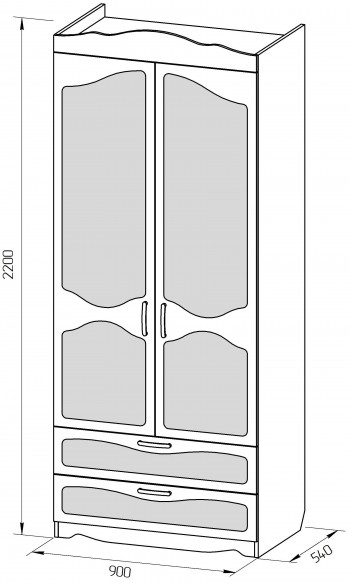 Шкаф 2-х створчатый с ящиками серии Иллюзия 02 Бежевый в Олёкминске - olyokminsk.mebel54.com | фото