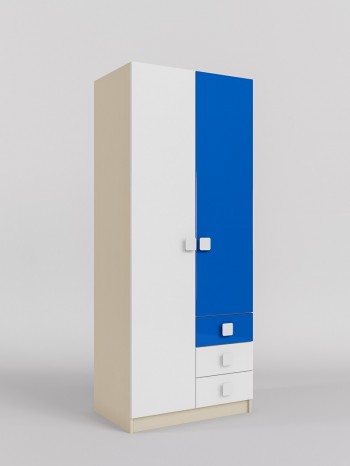 Шкаф 2-х створчатый с ящиками Скай люкс (Синий/Белый/корпус Клен) в Олёкминске - olyokminsk.mebel54.com | фото