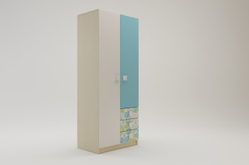 Шкаф 2-х створчатый с ящиками Твит (Белый/Зеленый/корпус Клен) в Олёкминске - olyokminsk.mebel54.com | фото