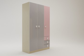 Шкаф 3-х створчатый с ящиками Грэйси (Розовый/Серый/корпус Клен) в Олёкминске - olyokminsk.mebel54.com | фото