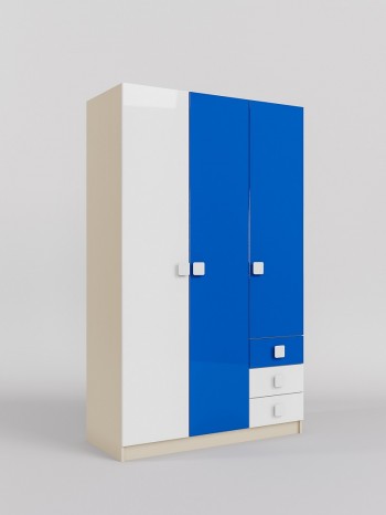 Шкаф 3-х створчатый с ящиками Скай люкс (Синий/Белый/корпус Клен) в Олёкминске - olyokminsk.mebel54.com | фото
