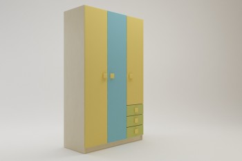 Шкаф 3-х створчатый с ящиками Смайли (Желтый/Голубой/Зеленый/корпус Клен) в Олёкминске - olyokminsk.mebel54.com | фото