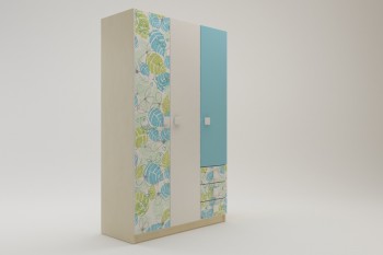 Шкаф 3-х створчатый с ящиками Твит (Белый/Зеленый/корпус Клен) в Олёкминске - olyokminsk.mebel54.com | фото