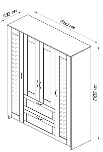 Шкаф четырехдверный Сириус с 1 зеркалом и 2 ящиками белый в Олёкминске - olyokminsk.mebel54.com | фото