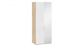 Шкаф для одежды с 1 глухой и 1 зеркальной дверями правый «Эмбер» Яблоня Беллуно/Белый глянец в Олёкминске - olyokminsk.mebel54.com | фото