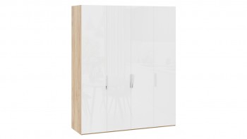Шкаф для одежды с 4 глухими дверями «Эмбер» Яблоня Беллуно/Белый глянец в Олёкминске - olyokminsk.mebel54.com | фото