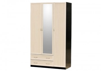 Шкаф для платья и белья 3-х дверный с профилем МДФ с 1 малым зеркалом Венге/Дуб выбеленный в Олёкминске - olyokminsk.mebel54.com | фото