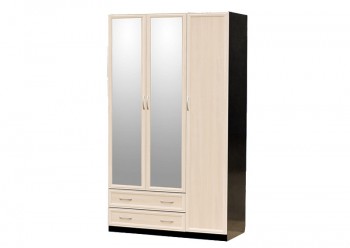 Шкаф для платья и белья 3-х дверный с профилем МДФ с 2 малыми зеркалами Венге/Дуб выбеленный в Олёкминске - olyokminsk.mebel54.com | фото