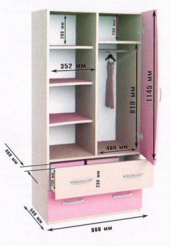 Шкаф двухстворчатый Дуб молочный/Розовый в Олёкминске - olyokminsk.mebel54.com | фото