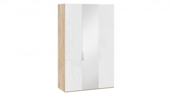 Шкаф комбинированный с 2 глухими и 1 зеркальной дверями правый «Эмбер» Яблоня Беллуно/Белый глянец в Олёкминске - olyokminsk.mebel54.com | фото