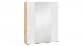 Шкаф комбинированный с 2 глухими и 2 зеркальными дверями «Эмбер» Яблоня Беллуно/Белый глянец в Олёкминске - olyokminsk.mebel54.com | фото