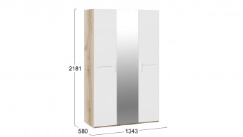 Шкаф комбинированный с 3-мя дверями «Фьюжн» Дуб делано/Белый глянец в Олёкминске - olyokminsk.mebel54.com | фото