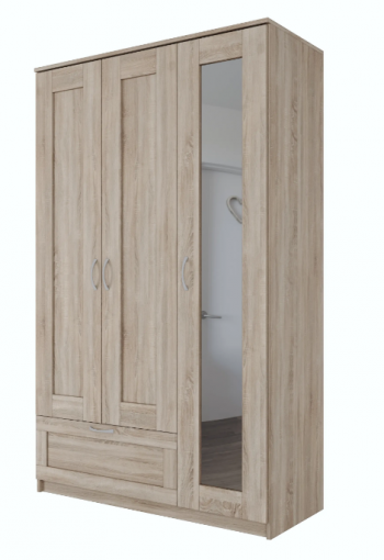 Шкаф трехдверный Сириус с зеркалом и 1 ящиком дуб сонома в Олёкминске - olyokminsk.mebel54.com | фото