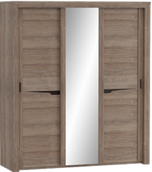 Шкаф трехдверный Соренто с раздвижными дверями Дуб стирлинг/Кофе структурный матовый в Олёкминске - olyokminsk.mebel54.com | фото